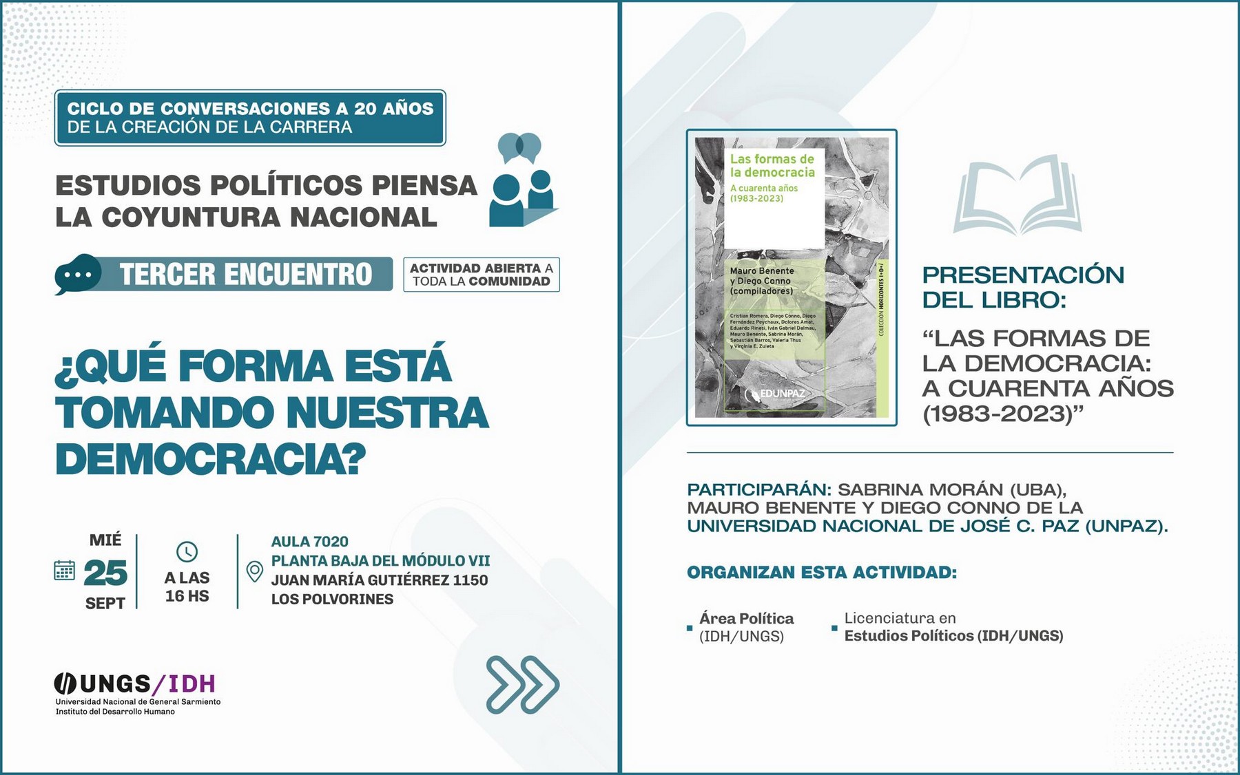 Invitación. Investigadores del IIEC presentarán libro sobre los 40 años de democracia en la UNGS